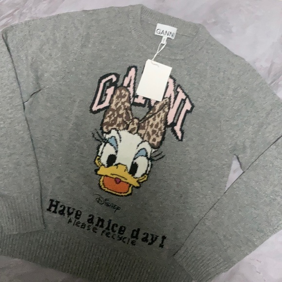 Ganni Sweaters - Ganni x Disney Daisy Duck Grey Sweater Leopard Bow accent size Small